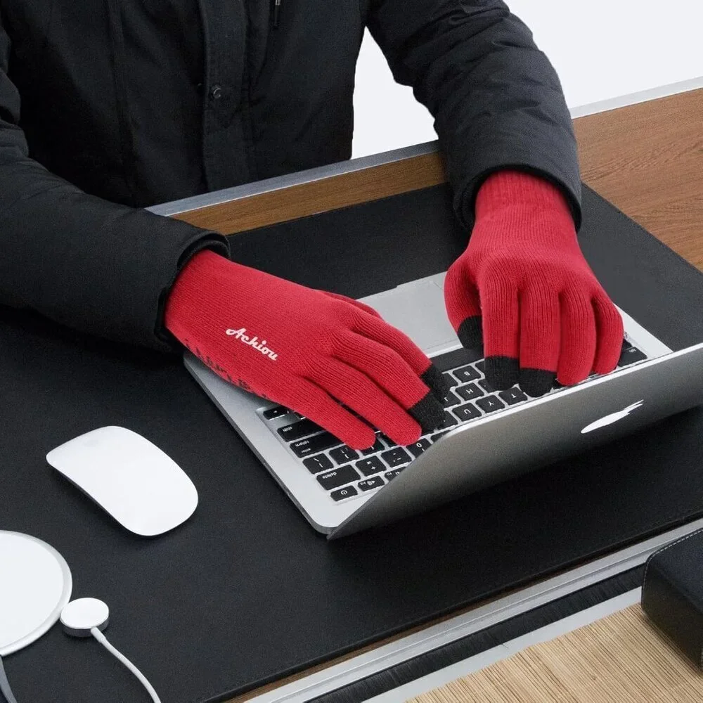 Women's Red Upgraded Touch Screen Warm Thermal Soft Knit Lining Winter Gloves